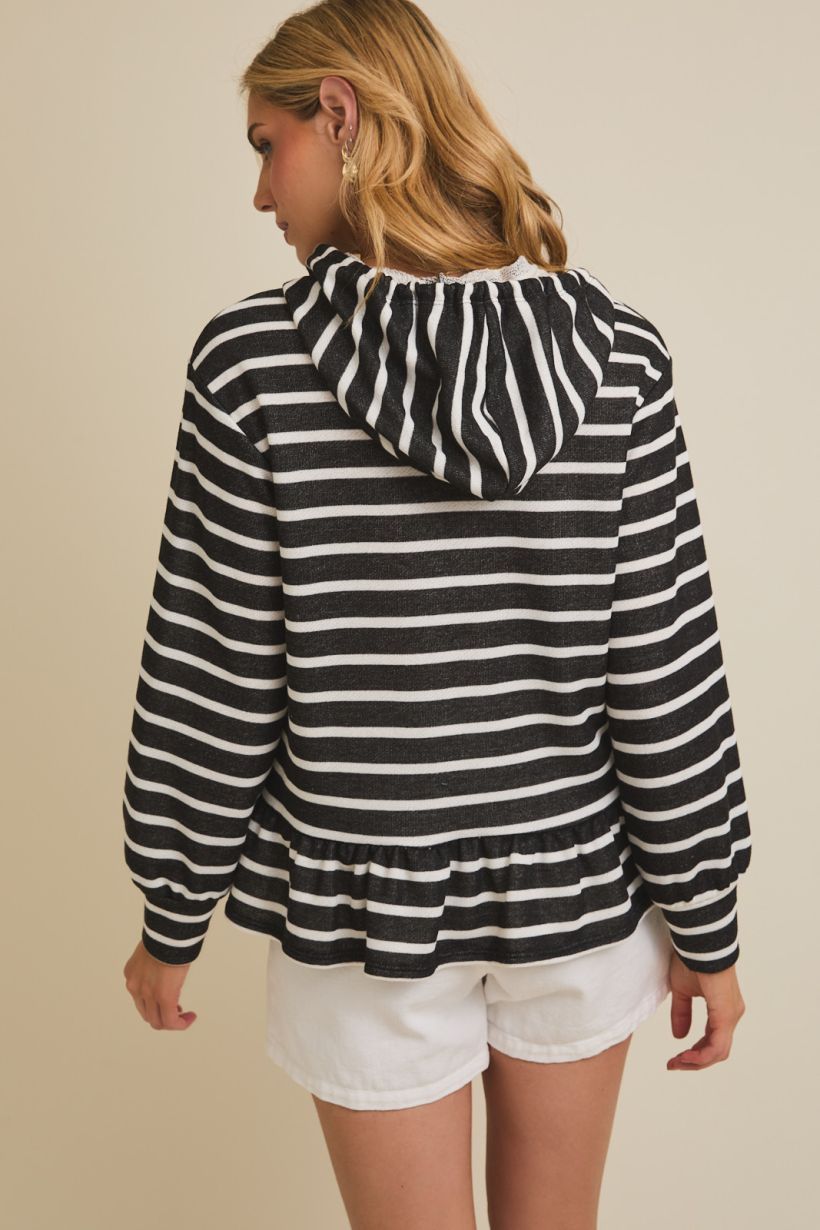 Ruffle Hem Drawstring Hoodie
