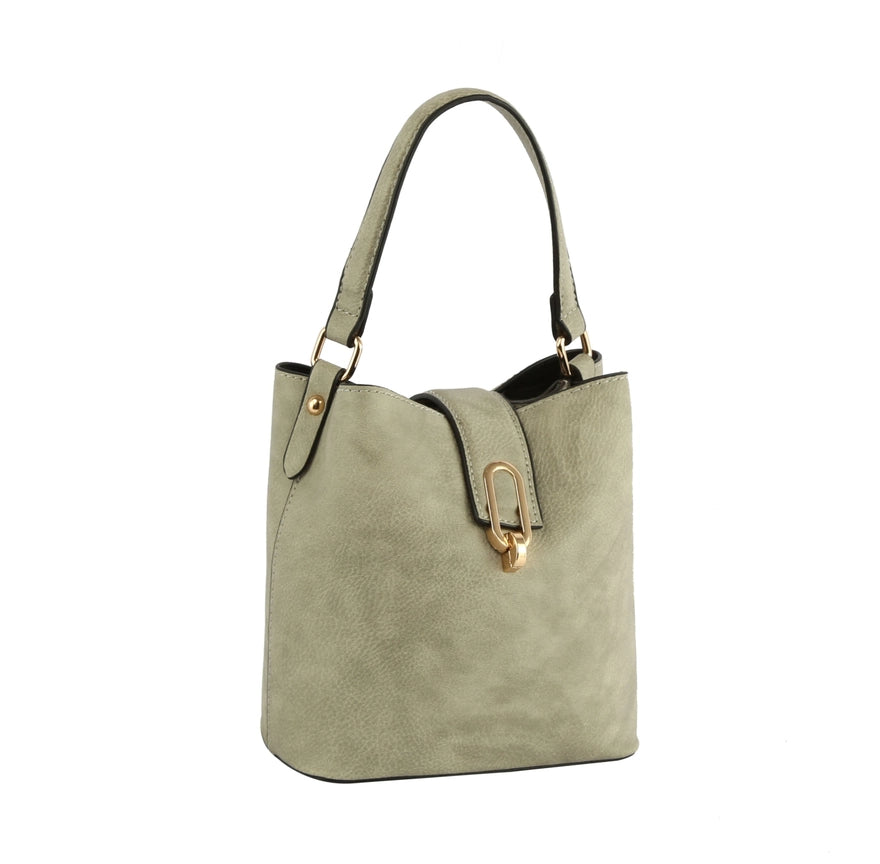 Buckle Flap Shoulder Bag - Gray