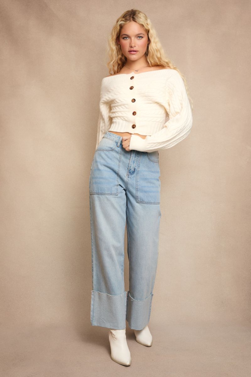 Off Shoulder Button Sweater