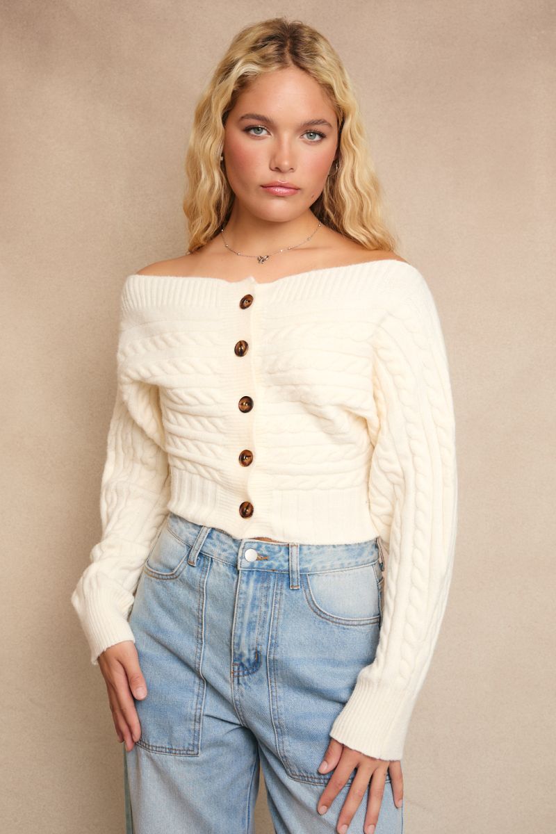Off Shoulder Button Sweater