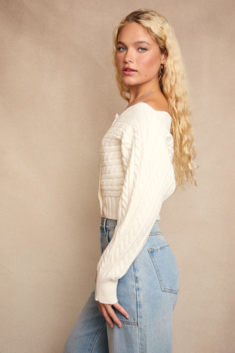 Off Shoulder Button Sweater