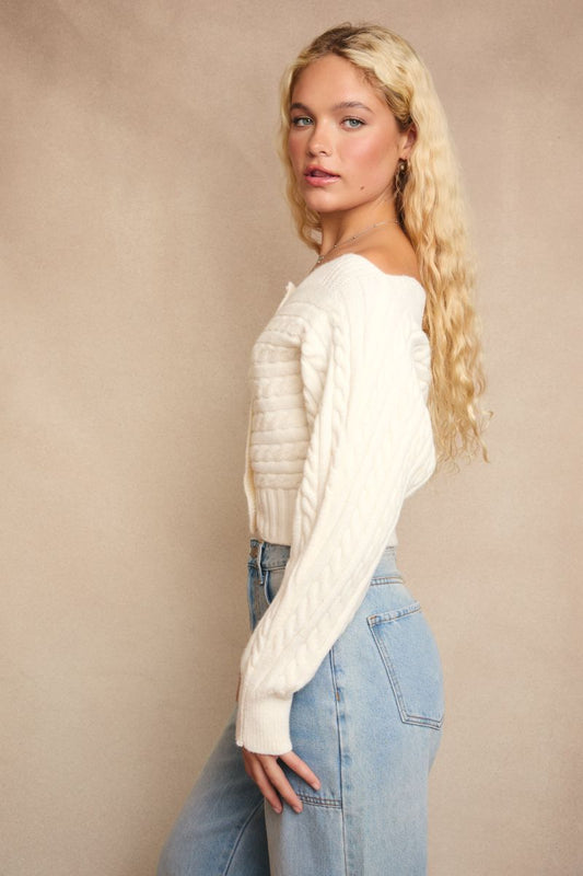 Off Shoulder Button Sweater