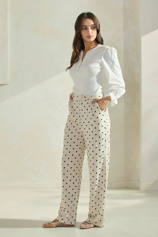 Cream Pants with Black Polka Dots