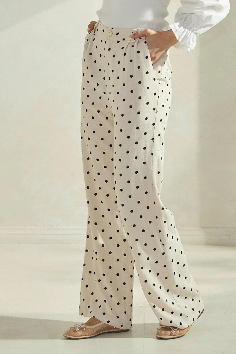 Cream Pants with Black Polka Dots