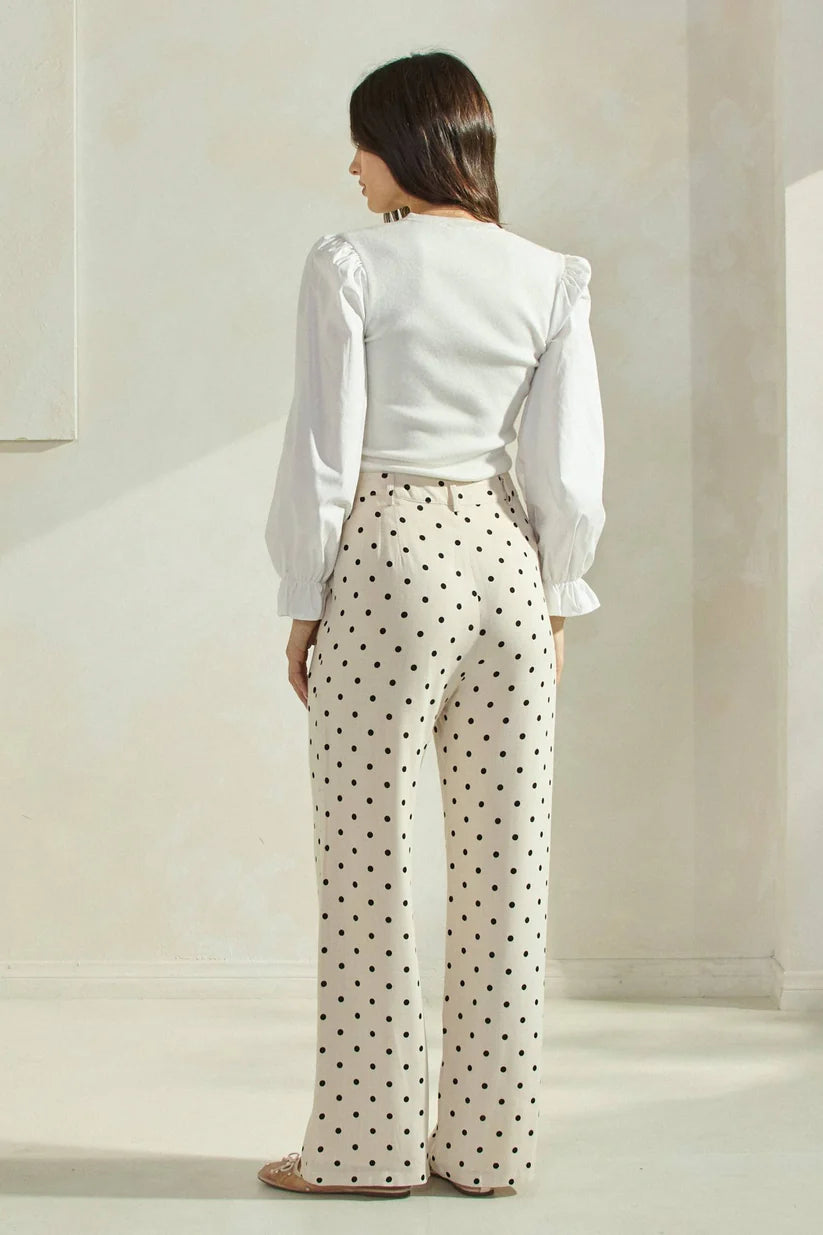 Cream Pants with Black Polka Dots