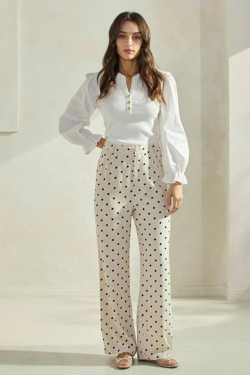 Cream Pants with Black Polka Dots