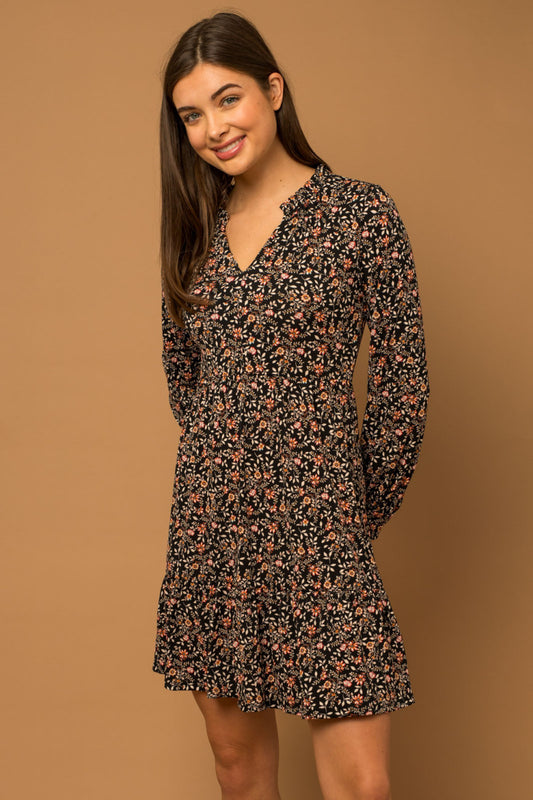 V-Collar Floral Dress