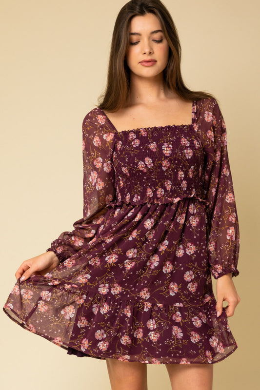 Floral Print Smocked Top Dress