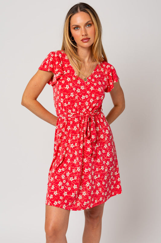 Red Ditsy Floral Dress