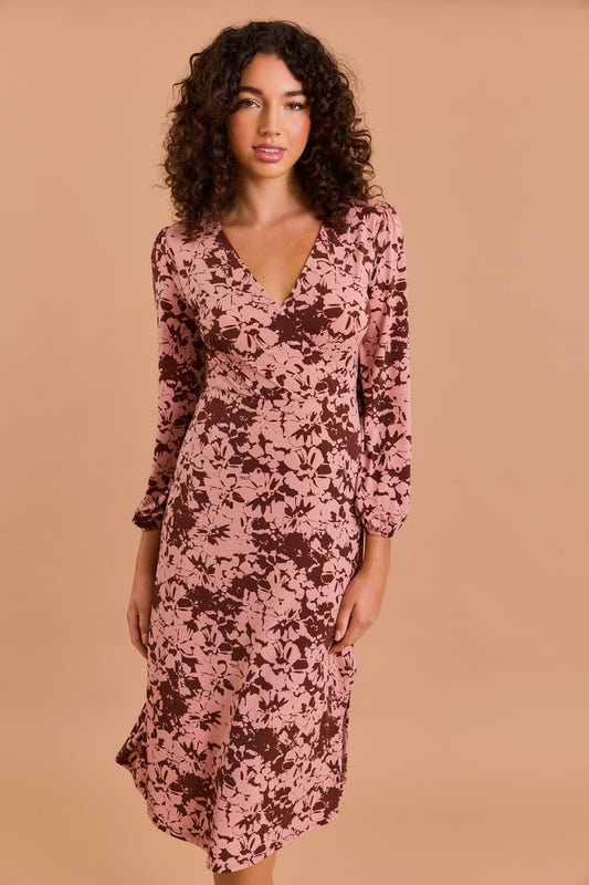 Faux Wrap Side Slit Dress