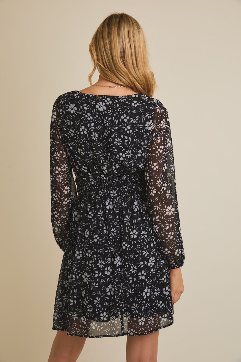 Sheer Sleeve Floral Dress