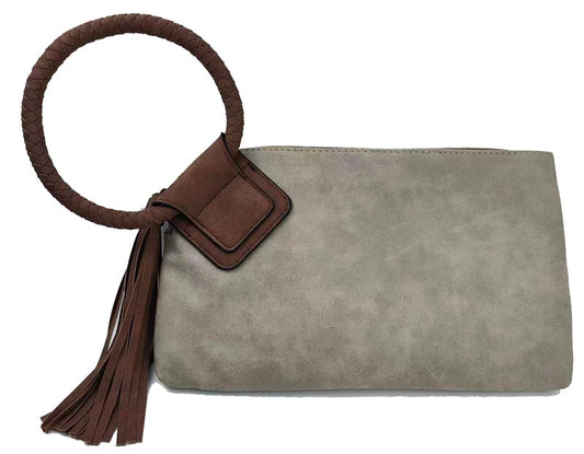 Wristlet Tassle Clutch - Stone