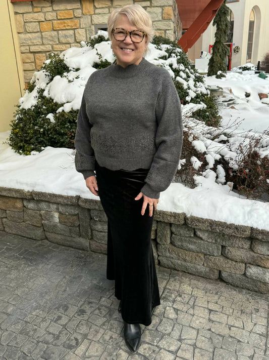 Scalloped Neckline Embroidered Sweater