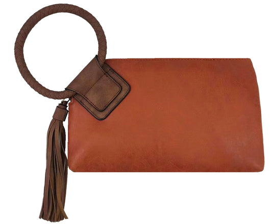 Wristlet Tassle Clutch - Rust