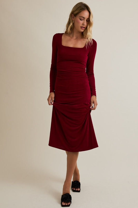 Square Neck Burgundy Dress