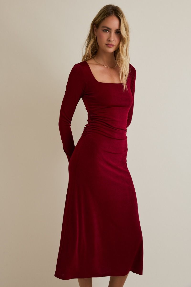 Square Neck Burgundy Dress