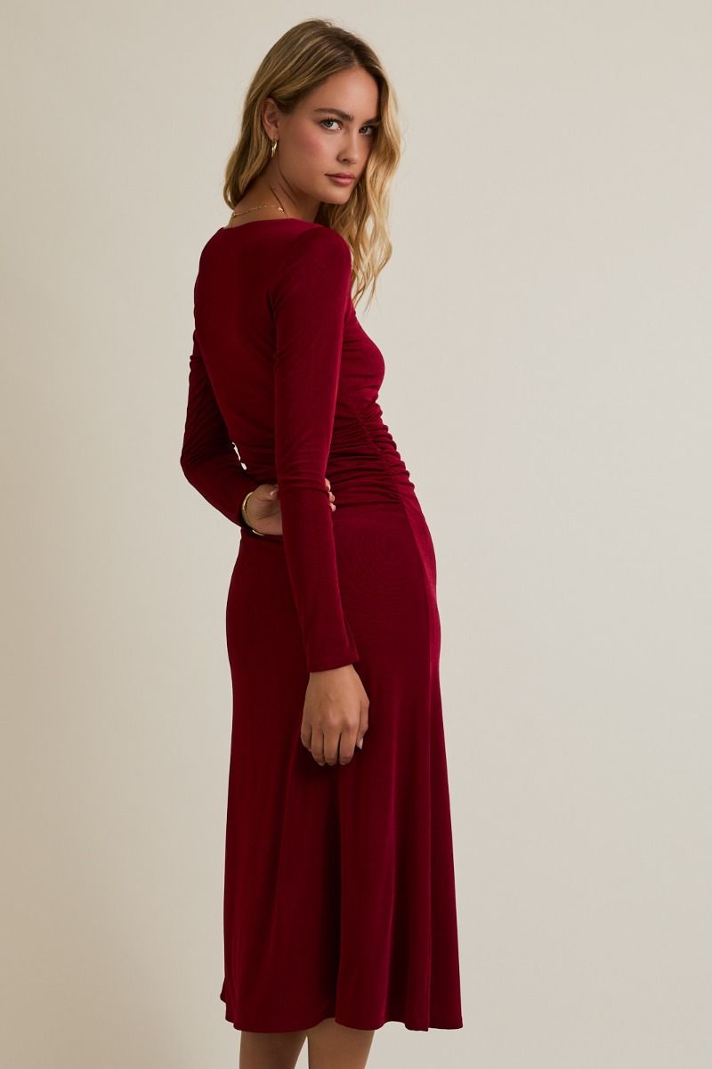 Square Neck Burgundy Dress