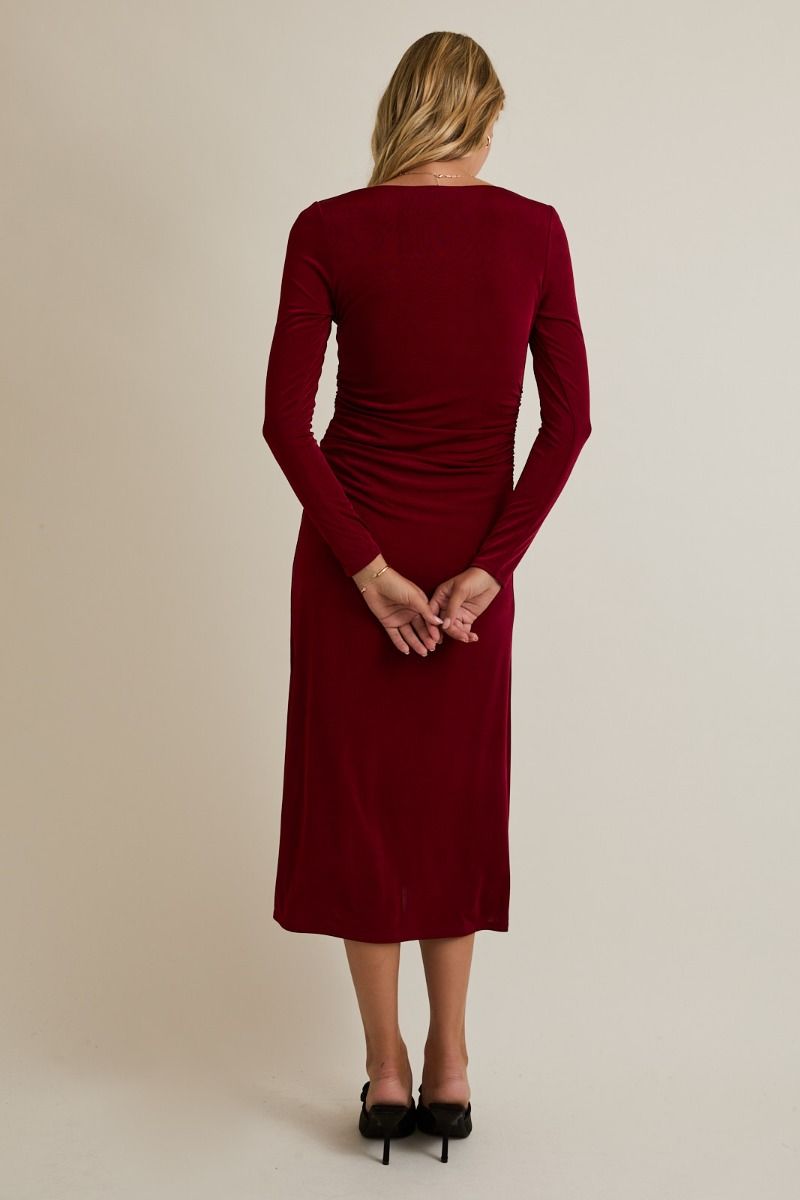 Square Neck Burgundy Dress
