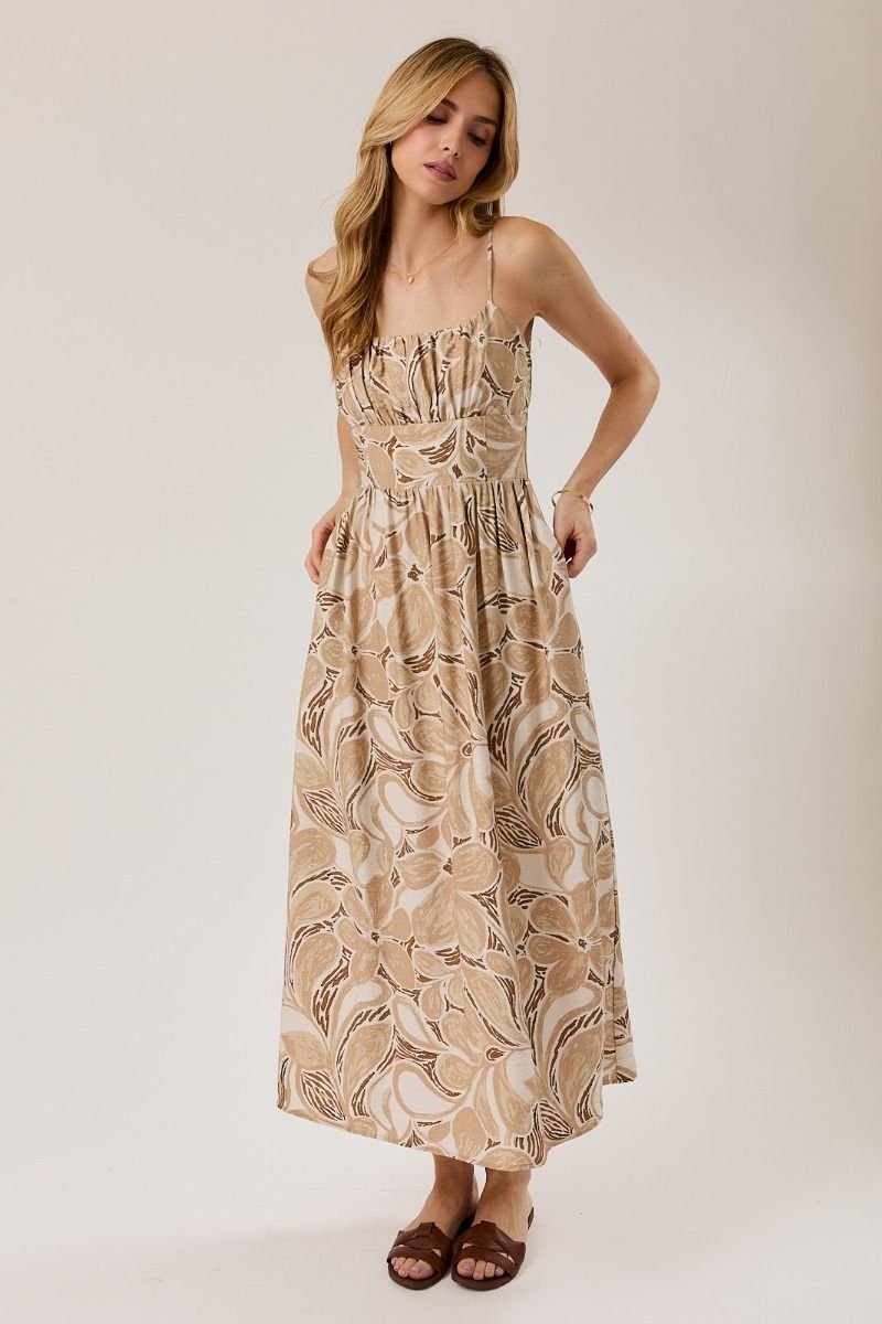 Neutral Blooms Midi Dress S / TAUPE