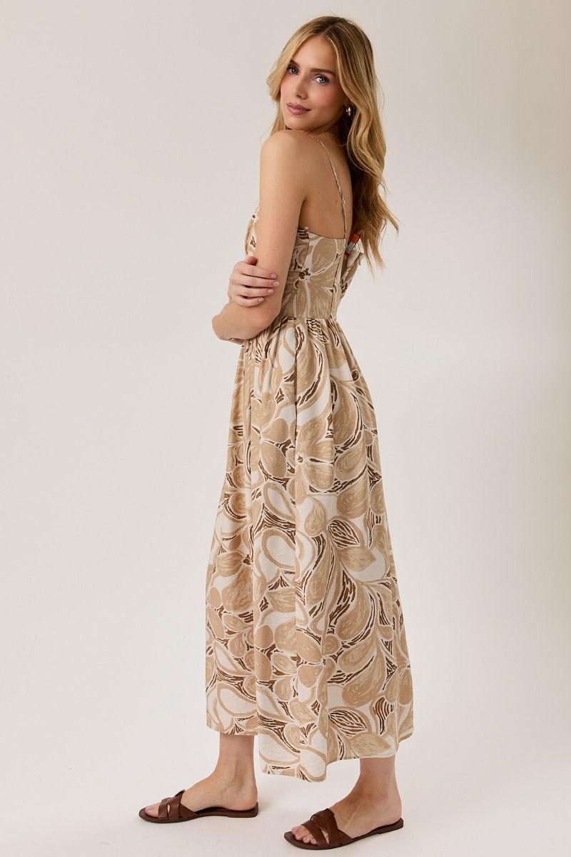 Neutral Blooms Midi Dress M / TAUPE