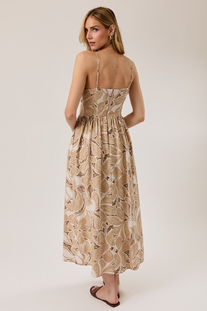Neutral Blooms Midi Dress
