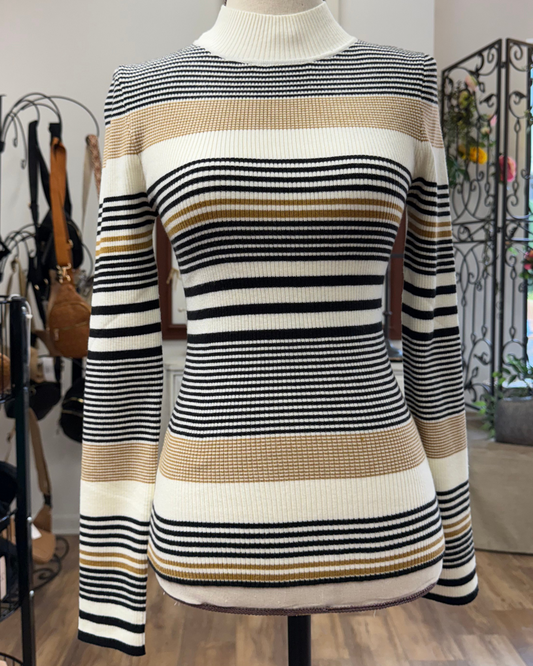 Striped Rib Knit Sweater