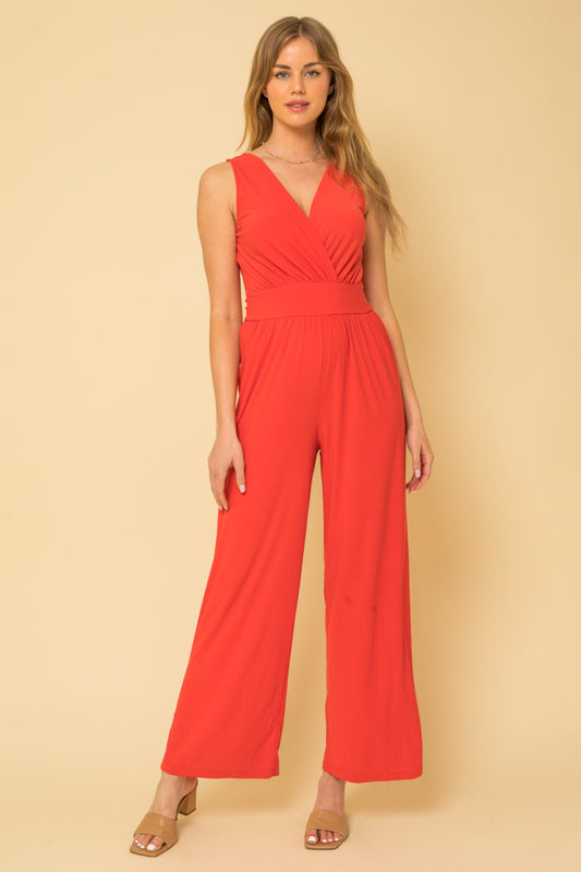 Sleeveless Waist Tie Jumpsuit - Poppy Red