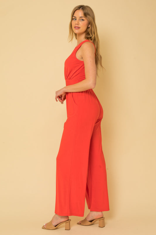 Sleeveless Waist Tie Jumpsuit - Poppy Red