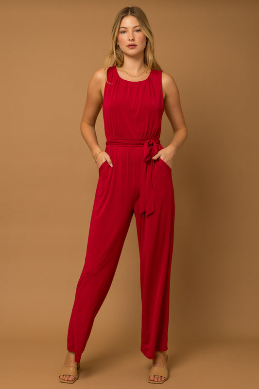 Sleeveless Waist Tie Jumpsuit