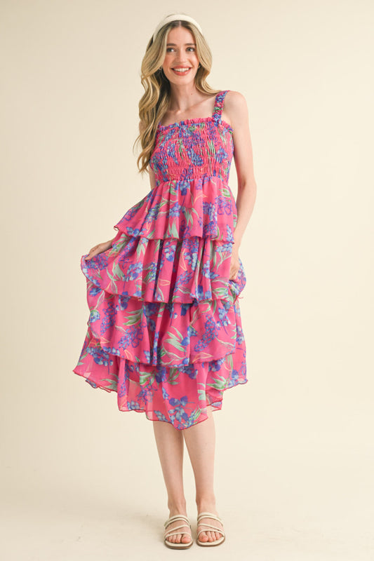 Fuchsia Paradise Tiered Dress