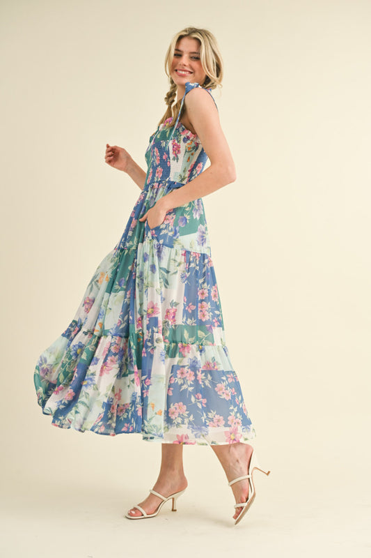 Chiffon Smocked Bodice Dress