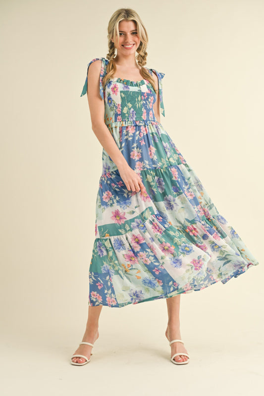 Chiffon Smocked Bodice Dress