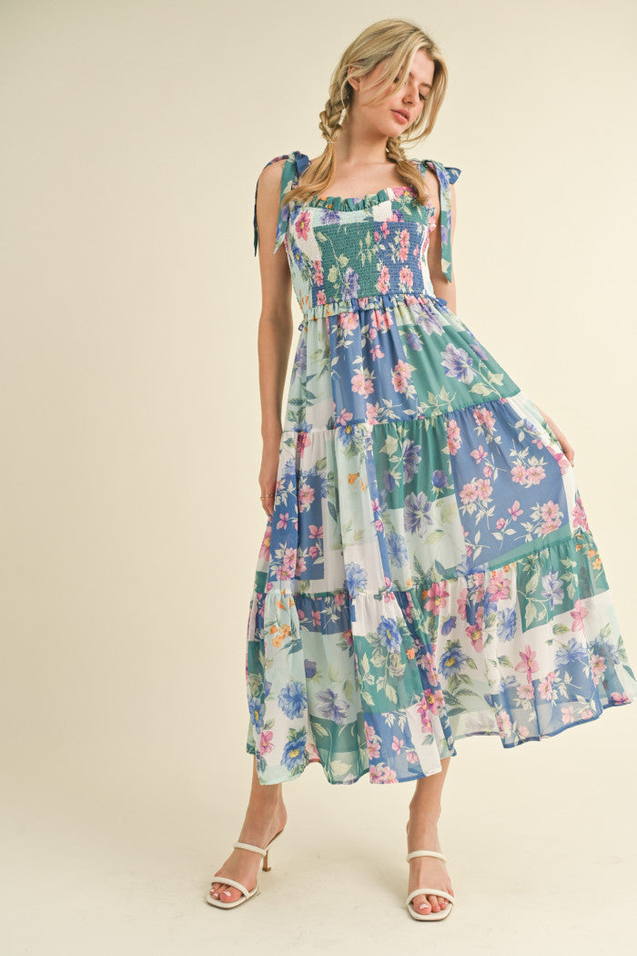 Chiffon Smocked Bodice Dress