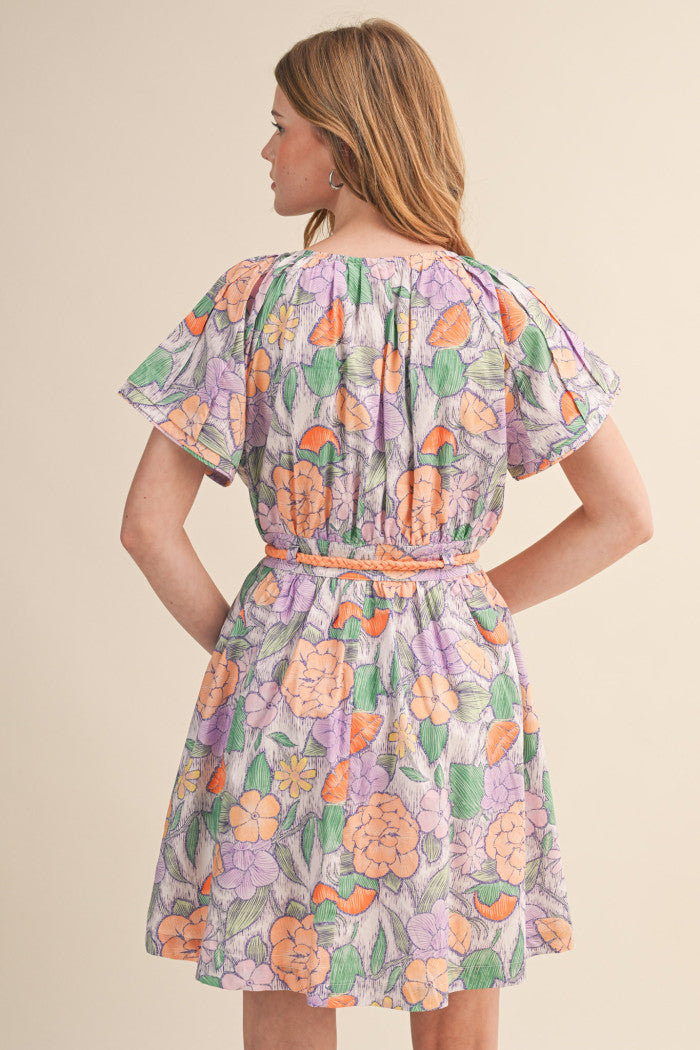 Floral Rope-Tie Mini Dress