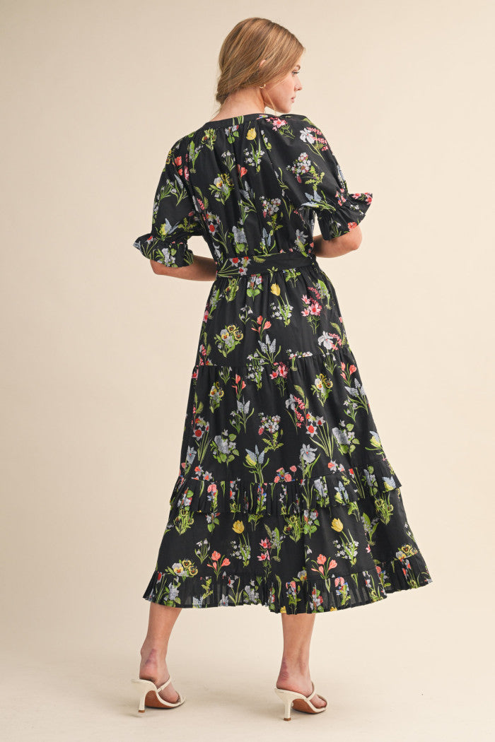 Tiered Floral Waist Tie Dress
