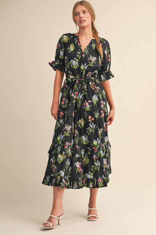 Tiered Floral Waist Tie Dress