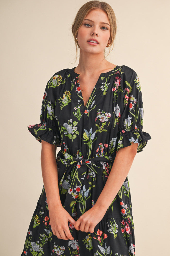 Tiered Floral Waist Tie Dress