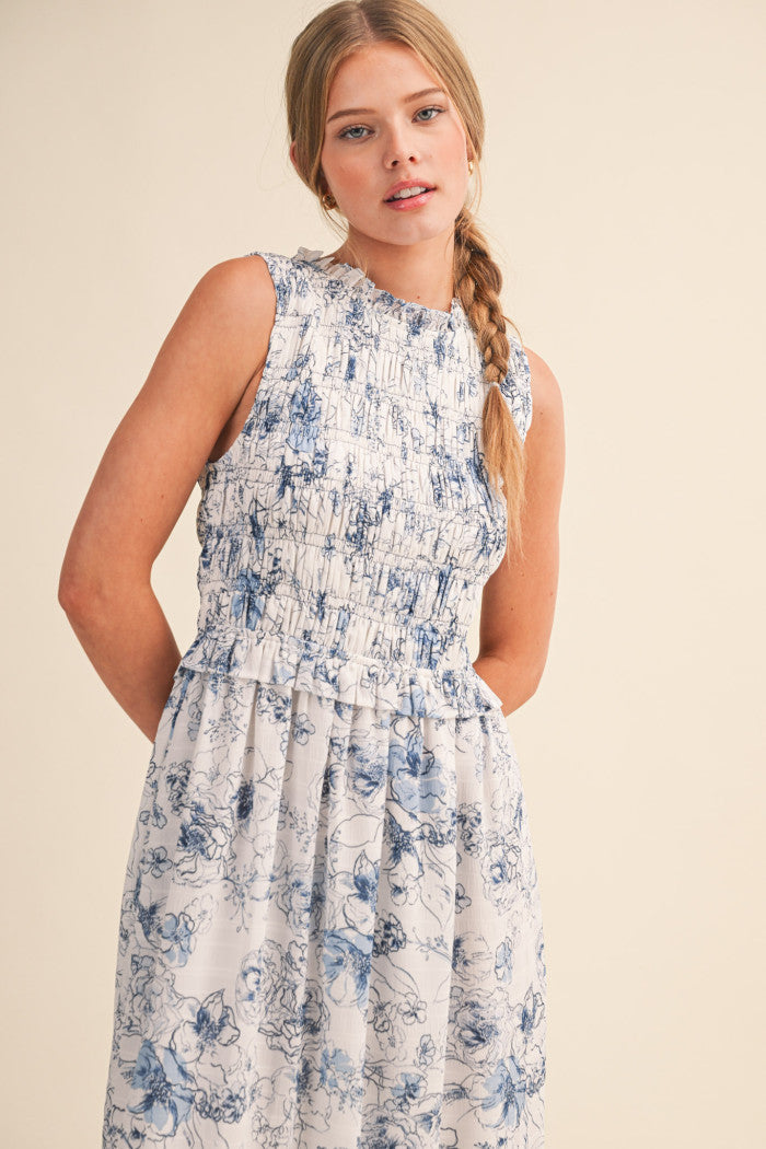 Floral Ruched Sleeveless Dress