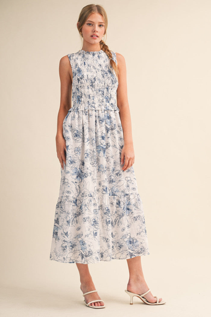 Floral Ruched Sleeveless Dress