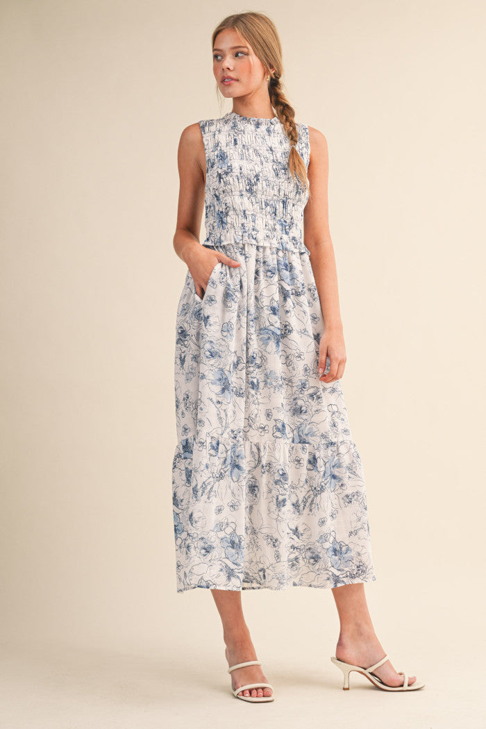 Floral Ruched Sleeveless Dress