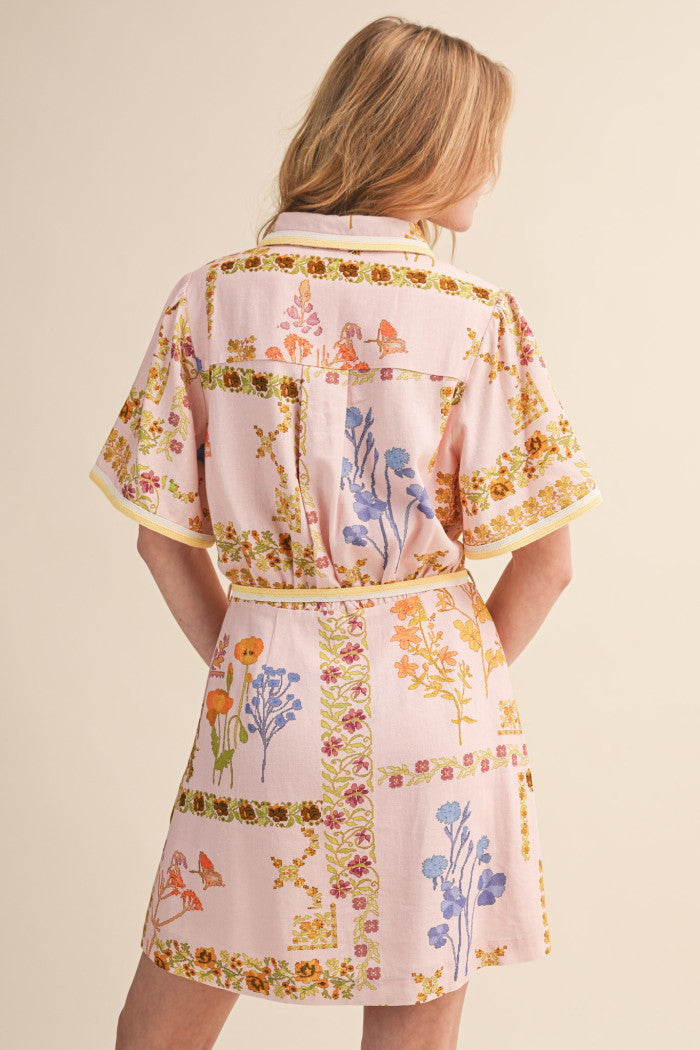 Button-Front Mini Shirt Dress