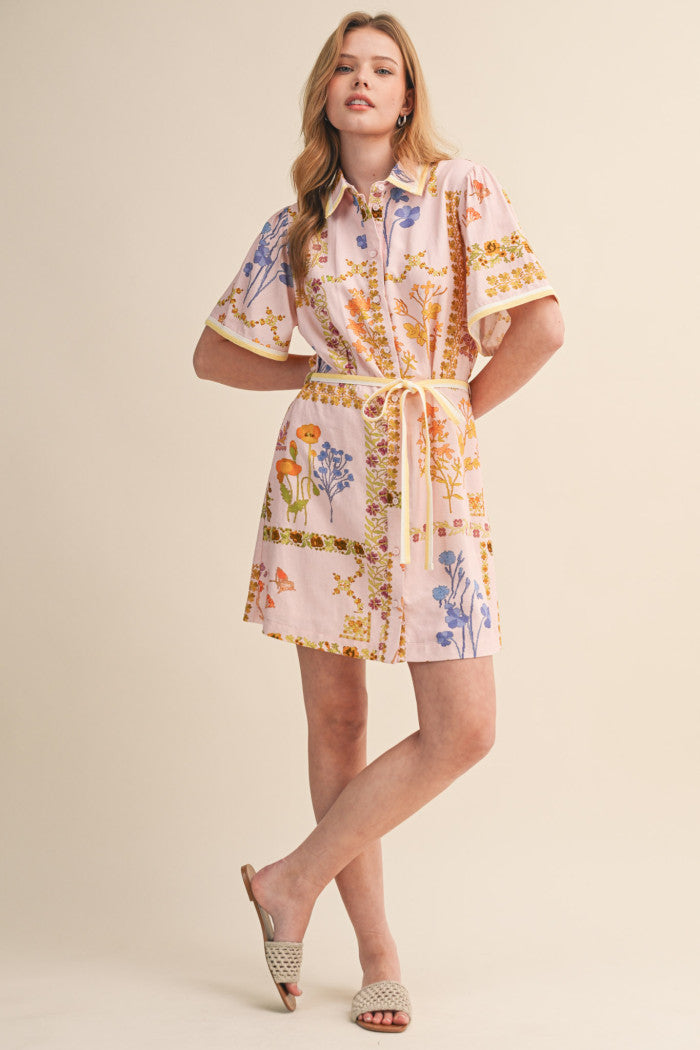 Button-Front Mini Shirt Dress