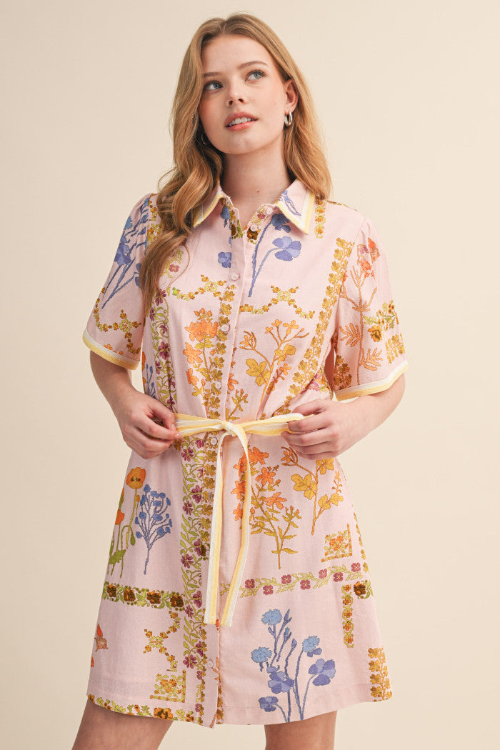 Button-Front Mini Shirt Dress