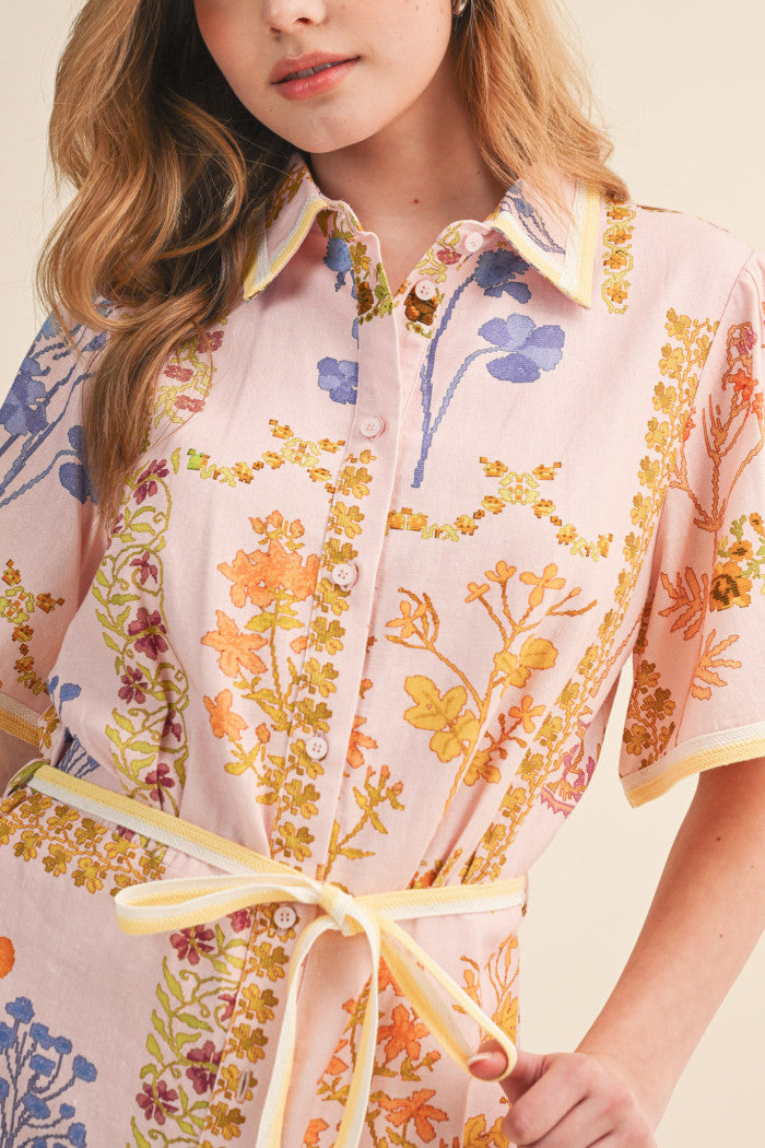 Button-Front Mini Shirt Dress