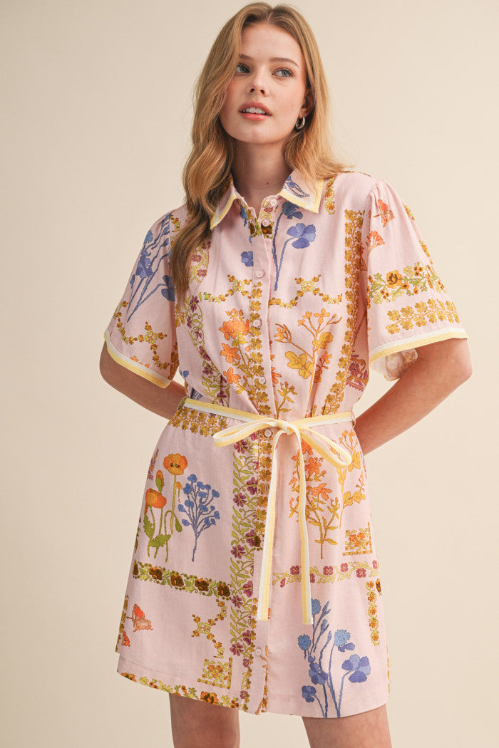 Button-Front Mini Shirt Dress