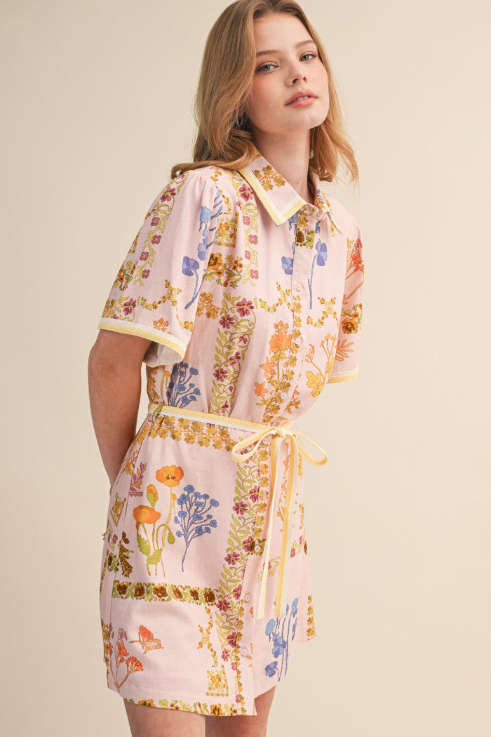 Button-Front Mini Shirt Dress