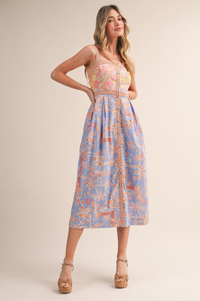 Floral Button-Front Midi Dress