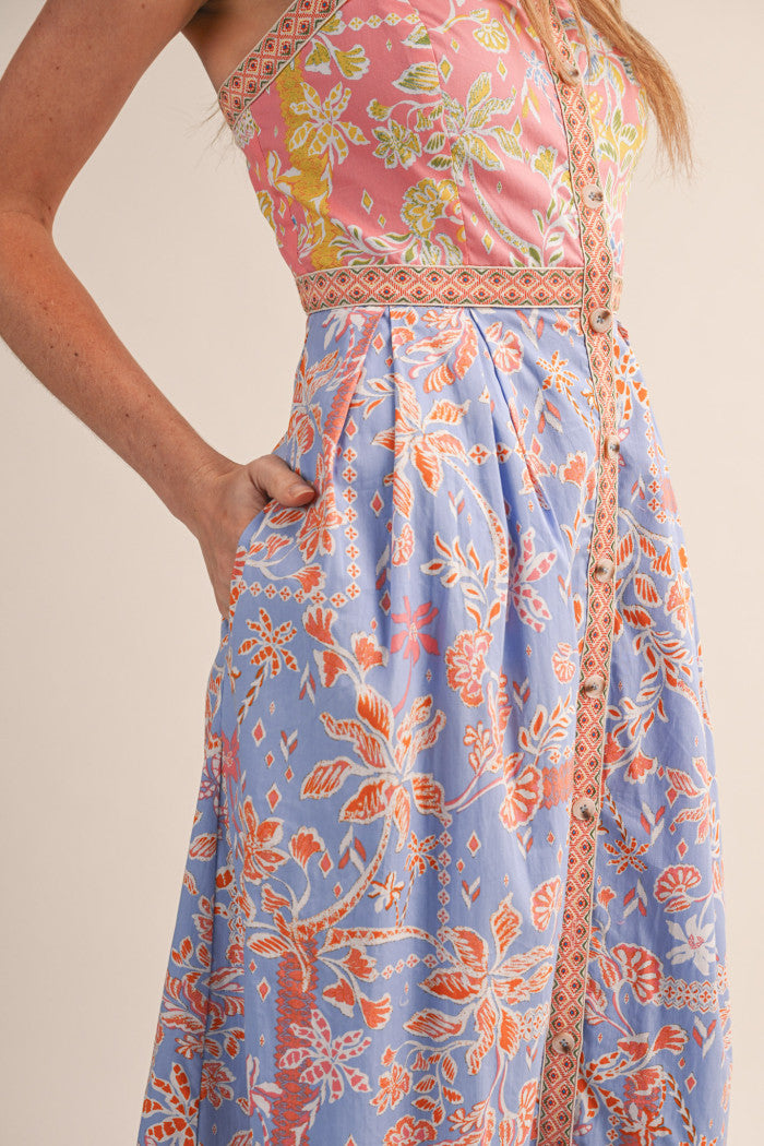 Floral Button-Front Midi Dress