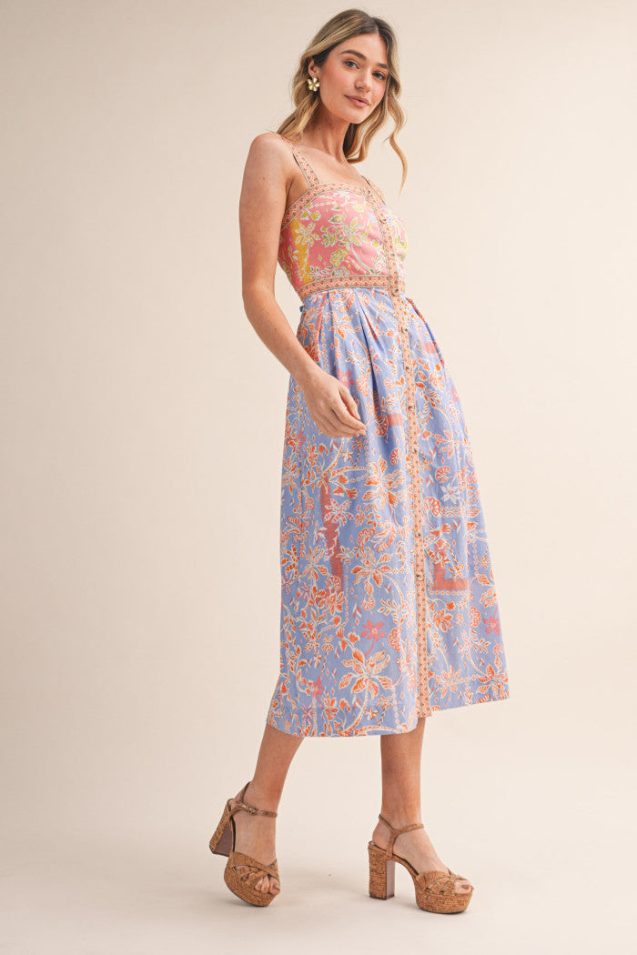Floral Button-Front Midi Dress