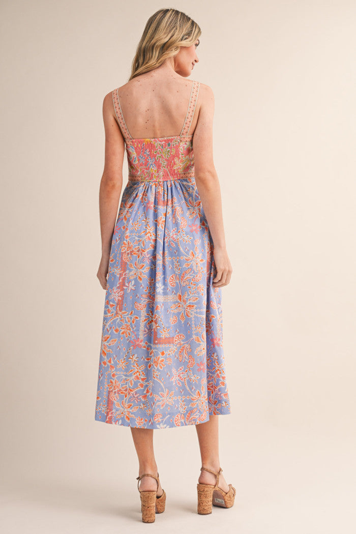 Floral Button-Front Midi Dress